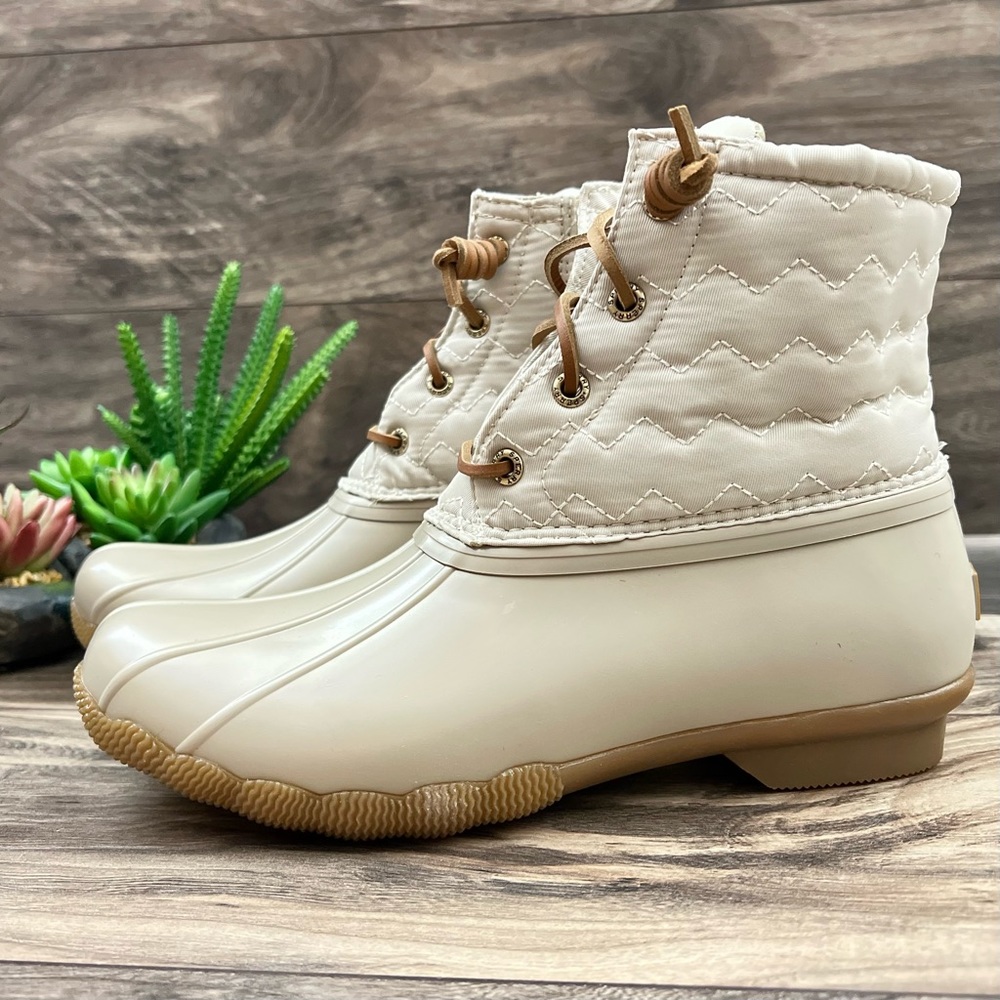 ❌SOLD❌NIB Sperry Top Sider Saltwater Chevron Quilted Shaft Nylon Duck Boot Ivory - Picture 4 of 13